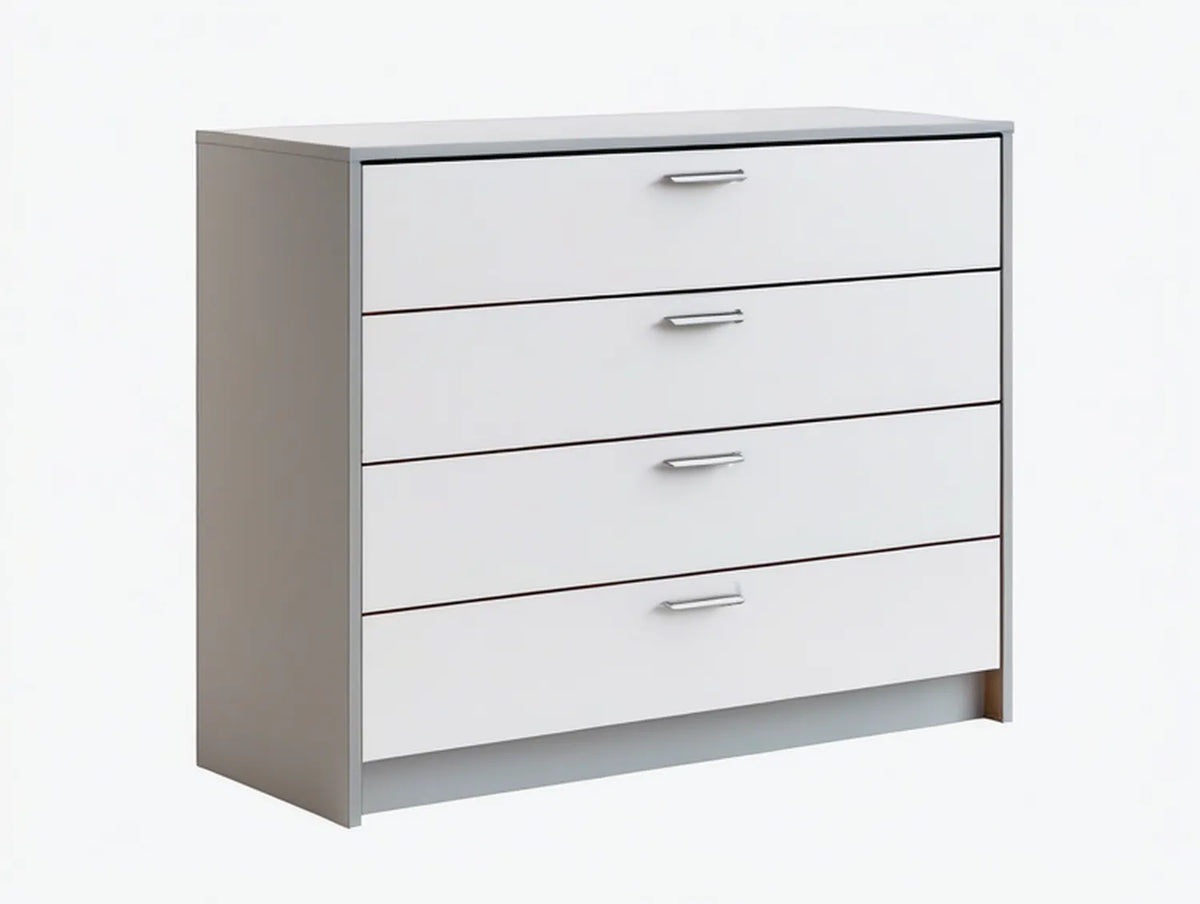 White and Gray 4-Drawer Chest with Silver Handles, 31.5 x 15.7 x 35.4 in