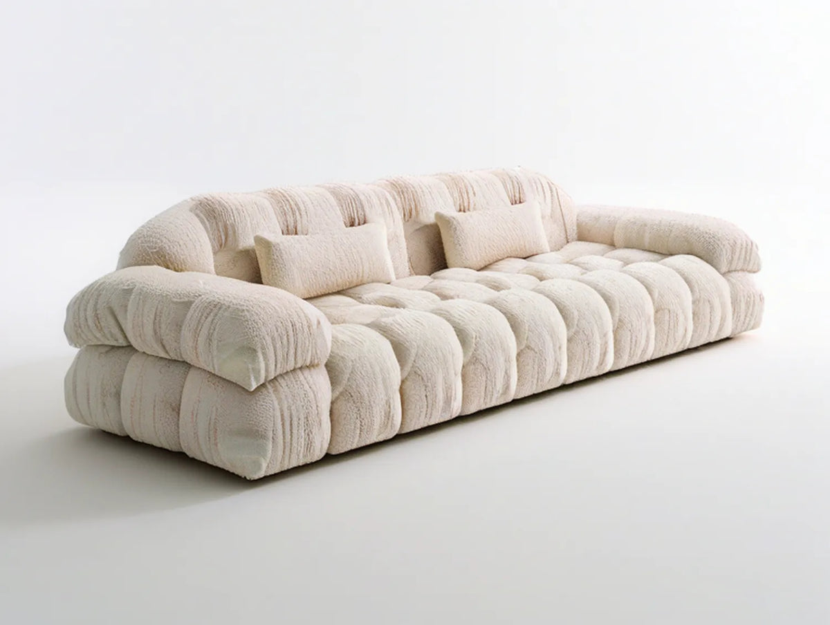 Cream Curved 3-Seat Boucle Sofa, 102 x 43 x 31 in