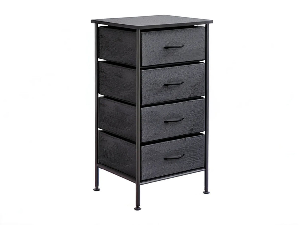 4-Drawer Fabric Storage Tower with MDF Top, Black, 17.7 x 11.8 x 37.4 in