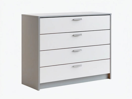 White and Gray 4-Drawer Chest with Silver Handles, 31.5 x 15.7 x 35.4 in