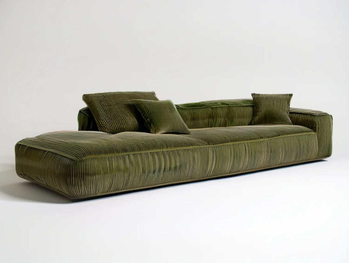 110.2 in. Olive Green 3-Seat Curved Chaise Sofa with Polyester Corduroy Upholstery