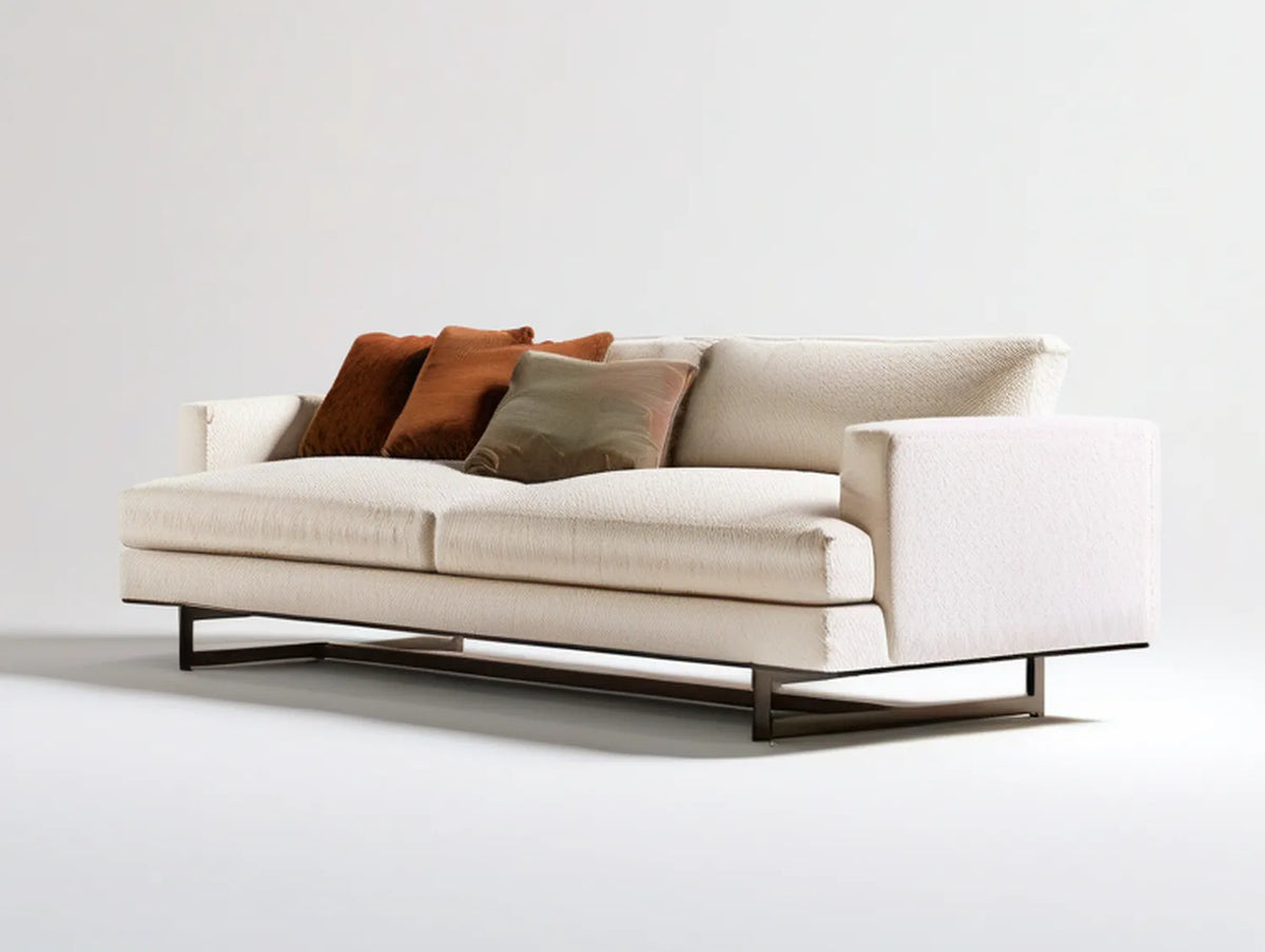 90 in Ivory Boucle Upholstered 3-Seater Sofa with Black Steel Base