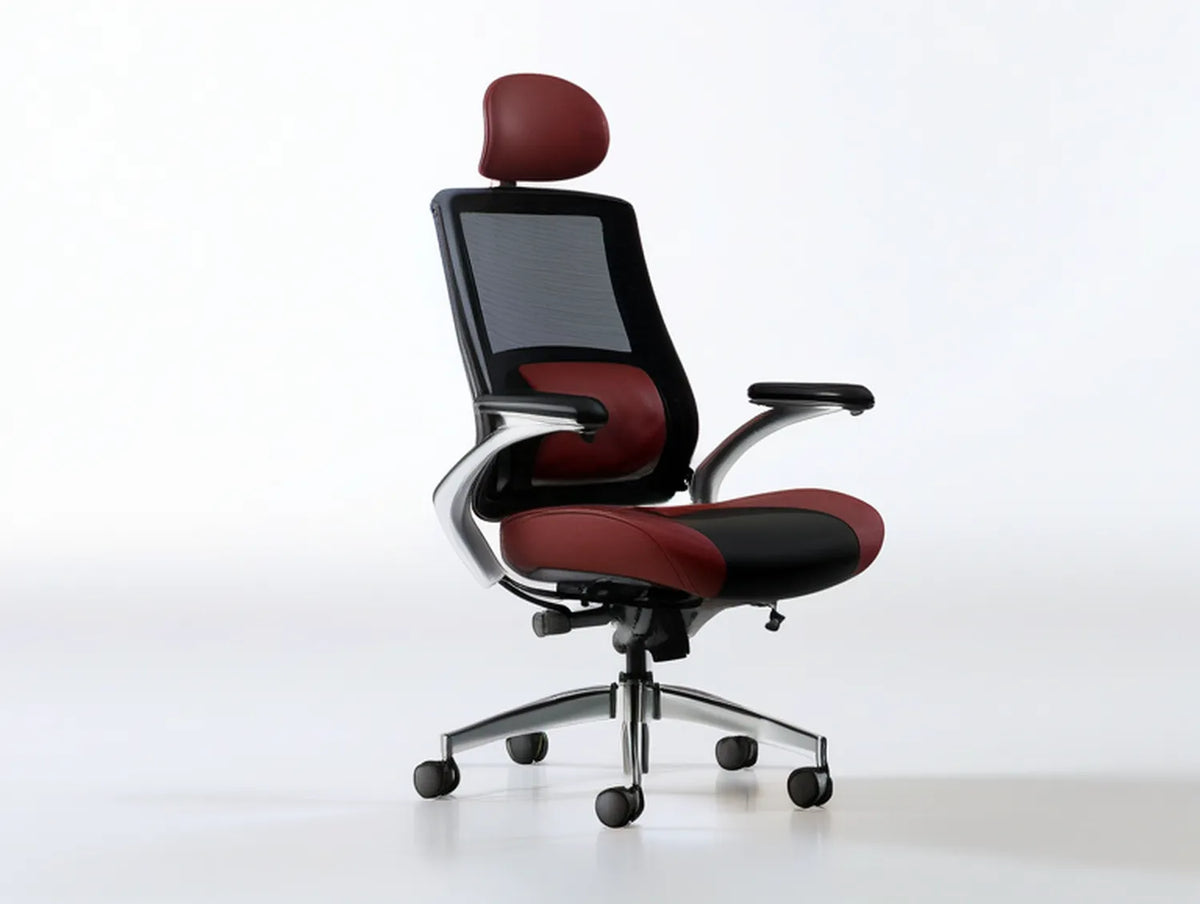 Ergonomic Executive Chair with Adjustable Headrest, 26.8 x 26.8 x 45.3-49.2 in, Burgundy/Black/Silver