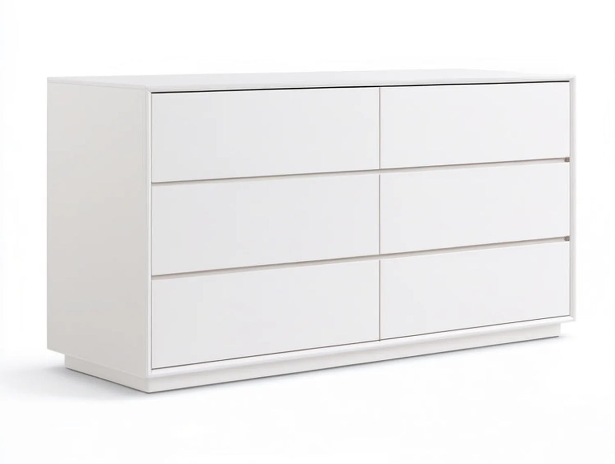 6-Drawer White MDF Dresser, 60 x 16 x 30 in.