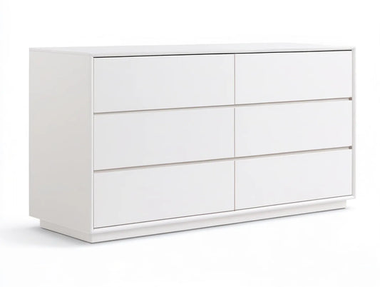 6-Drawer White MDF Dresser, 60 x 16 x 30 in.