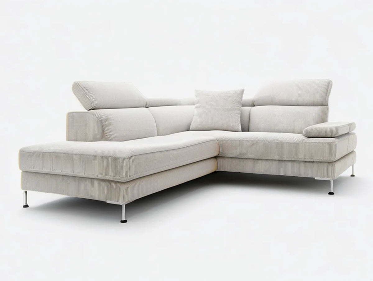 Cream Corduroy L-Shaped Sectional Sofa with Left Chaise, 110 x 65 x 34 in