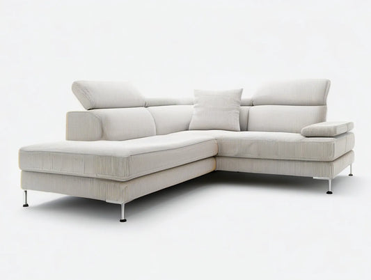 Cream Corduroy L-Shaped Sectional Sofa with Left Chaise, 110 x 65 x 34 in
