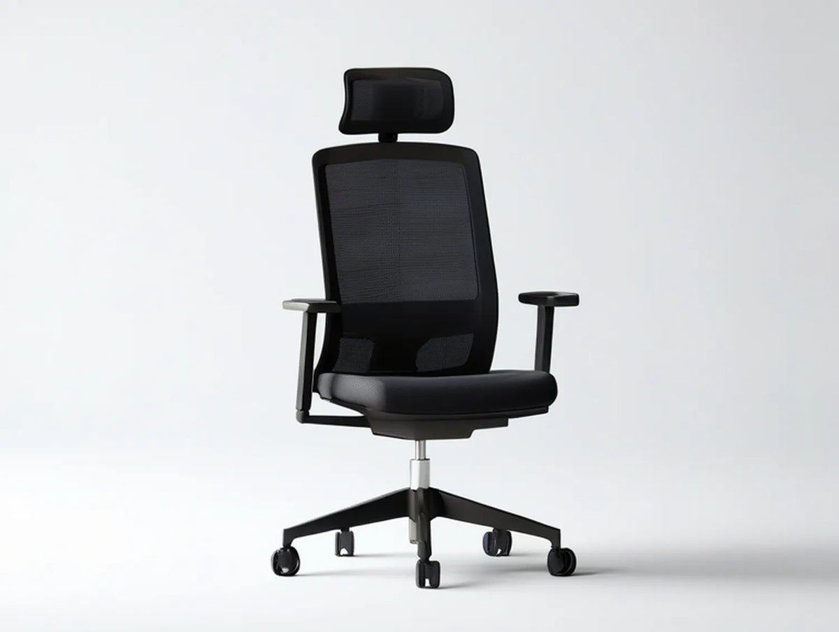 Ergonomic Black Mesh Office Chair with Headrest and Adjustable Armrests, 25.6 x 25.6 x 46.5-50.4 in