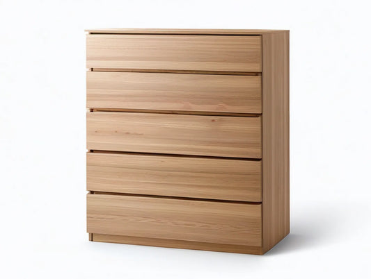 Natural Oak Solid Oak 5-Drawer Chest, 31.5 x 17.7 x 43.3 in