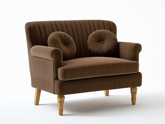 Brown 58 x 33 x 35 in. Polyester Corduroy Loveseat with Round Throw Pillows and Light Brown Wood Legs