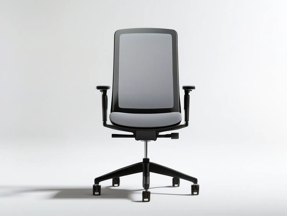 Ergonomic High-Back Office Chair, Gray/Black/Chrome, Adjustable Armrests, 25.6 x 25.6 x 41.3-45.3 in