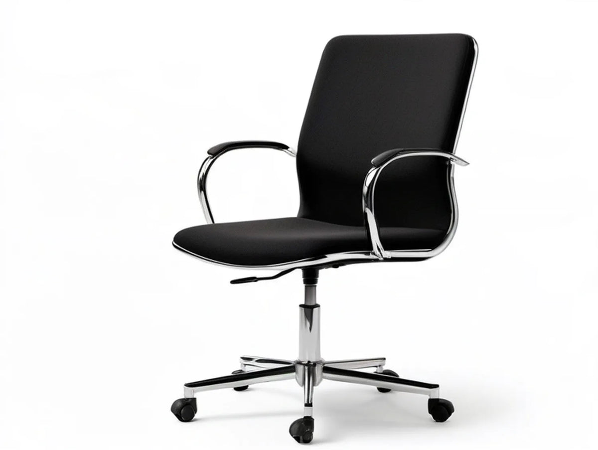 Black PU High-Back Swivel Office Chair with Chrome Frame, 22 x 24 x 39-43 in