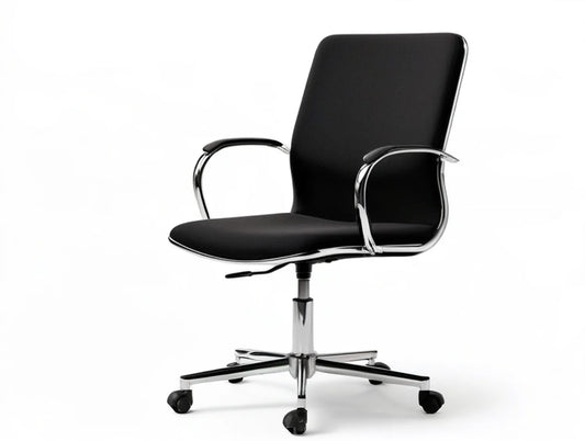 Black PU High-Back Swivel Office Chair with Chrome Frame, 22 x 24 x 39-43 in