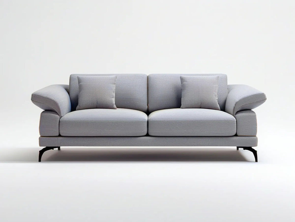 Light Gray 3-Seat Polyester Upholstered Sofa with Black Steel Legs, 85.0 x 35.0 x 33.0 in