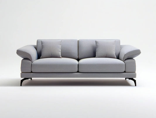 Light Gray 3-Seat Polyester Upholstered Sofa with Black Steel Legs, 85.0 x 35.0 x 33.0 in