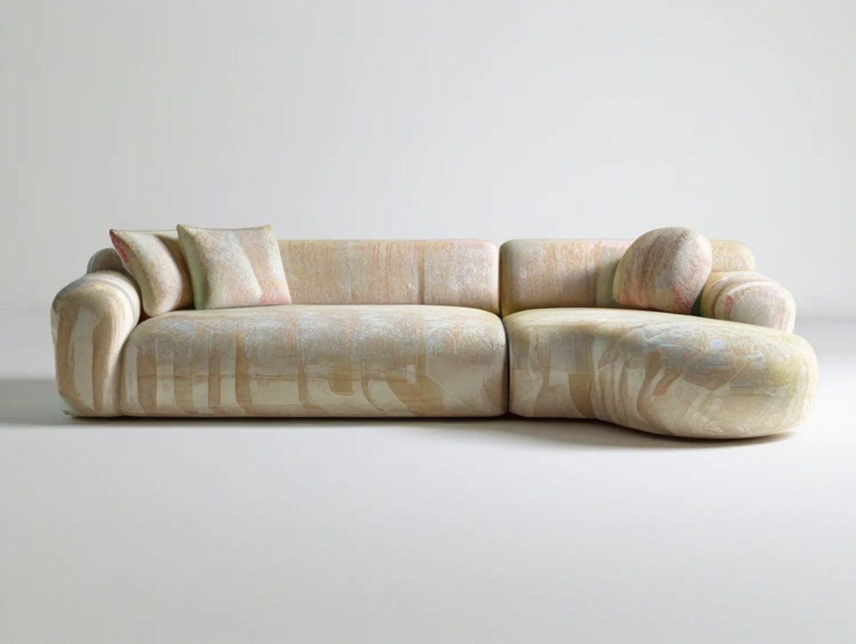 118 in 2-Piece Modular Curved Sectional Sofa with Boucle Upholstery, Cream/Beige/Blush Pink